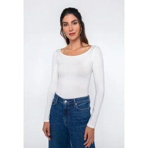 GEORGIE Boatneck Jersey Long Sleeve White Top NEW